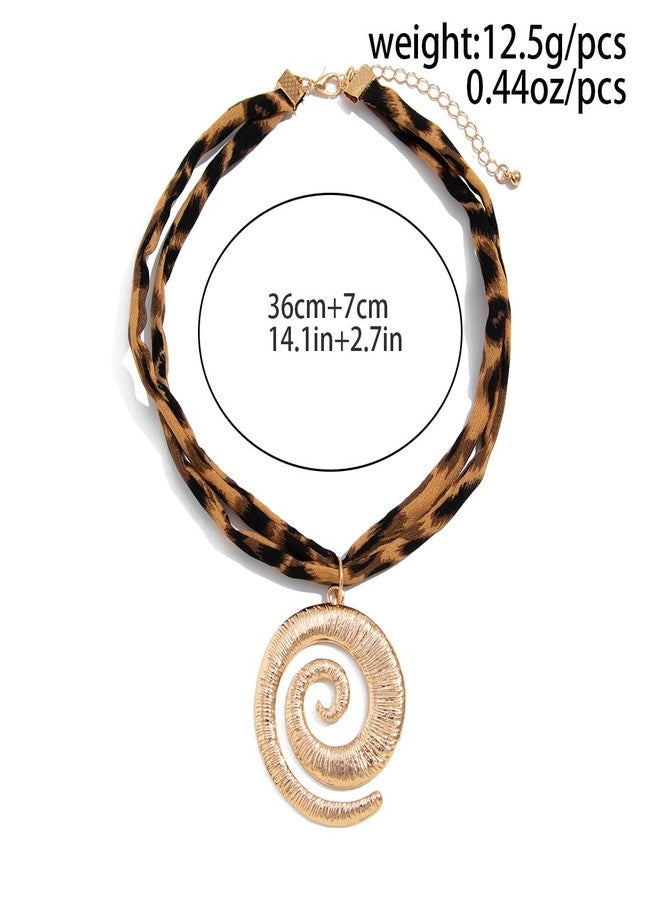 Aaishwarya Boho Style Leopard Print Fabric and Spiral Pendant Necklace | Beach Accessory For Women and Girls | Animal Printed Jewelry - Image 4