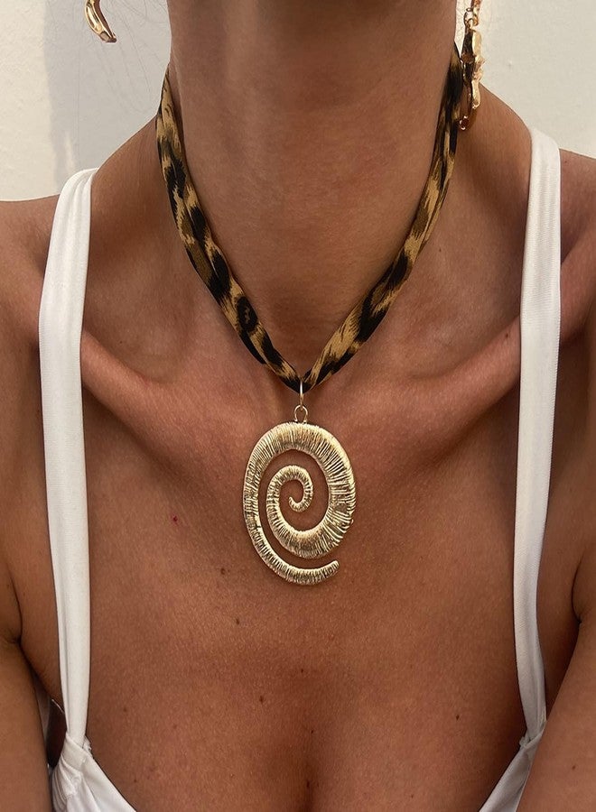 Aaishwarya Boho Style Leopard Print Fabric and Spiral Pendant Necklace | Beach Accessory For Women and Girls | Animal Printed Jewelry - Image 2