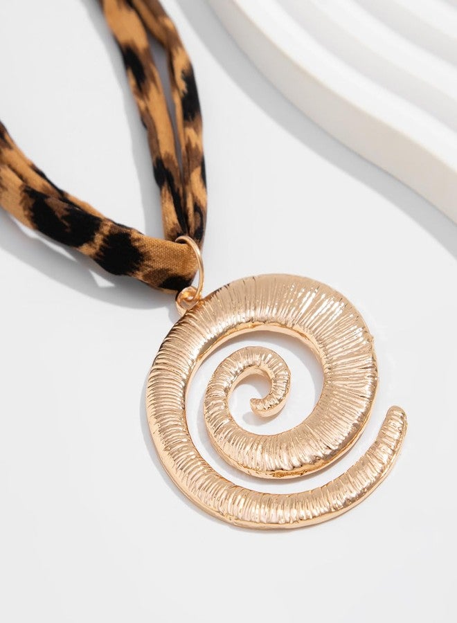 Aaishwarya Boho Style Leopard Print Fabric and Spiral Pendant Necklace | Beach Accessory For Women and Girls | Animal Printed Jewelry - Image 3