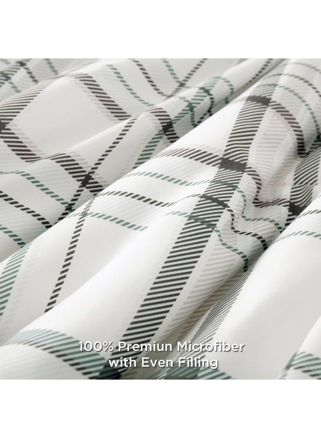 Andency Green White Plaid Comforter Set Twin(66x90 Inch), 2 Pieces Preppy Grid Gingham Stripes Bedding Comforter Sets for Boys Girls Kids, Green Line Soft Lightweight Geometric Reversible Bed Set - Image 5