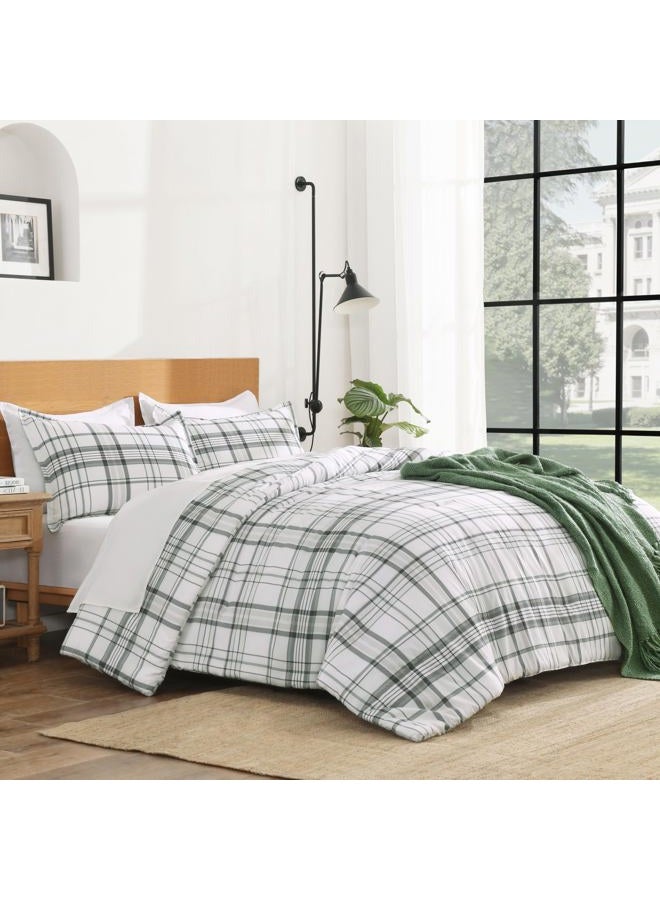 Andency Green White Plaid Comforter Set Twin(66x90 Inch), 2 Pieces Preppy Grid Gingham Stripes Bedding Comforter Sets for Boys Girls Kids, Green Line Soft Lightweight Geometric Reversible Bed Set - Image 3