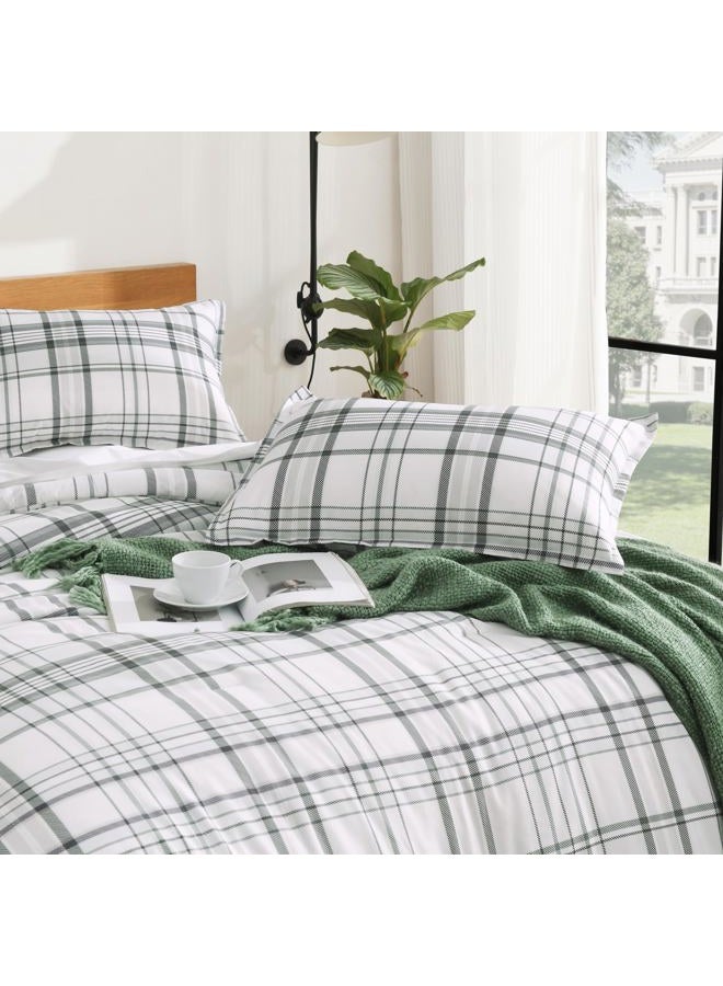 Andency Green White Plaid Comforter Set Twin(66x90 Inch), 2 Pieces Preppy Grid Gingham Stripes Bedding Comforter Sets for Boys Girls Kids, Green Line Soft Lightweight Geometric Reversible Bed Set - Image 4