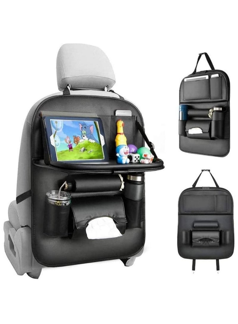 منظم حامل متعدد الوظائف مقاوم للماء من جلد البولي يوريثان مع صينية طاولة قابلة للطي (أسود) - Image 1