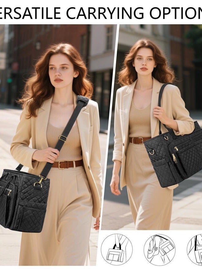 Bagstellar Teacher Tote Bags for Women, 15.6 inch Laptop Work Tote Nurse Bible Bag With Large Cup Holder & Insulated Pocket Quilted Shoulder Handbag Laptop Briefcase for Work, Daily, School, Travel, Gifts - Image 5