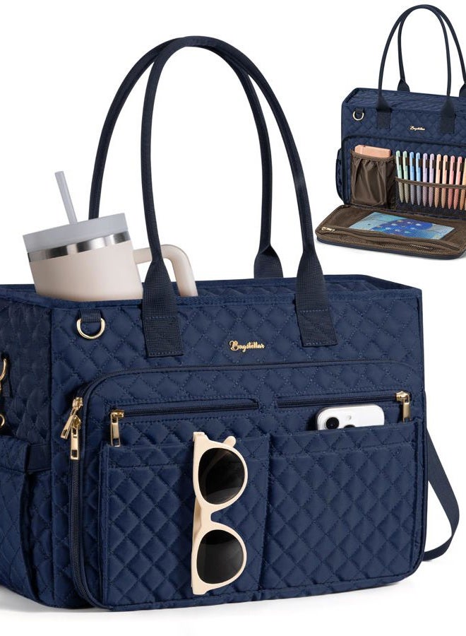 Bagstellar Teacher Tote Bags for Women, 15.6 inch Laptop Work Tote Nurse Bible Bag With Large Cup Holder & Insulated Pocket Quilted Shoulder Handbag Laptop Briefcase for Work, Daily, School, Travel, Gifts - Image 1