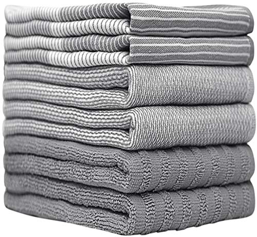 Bumble Towels Premium Kitchen Towels (20”x 28”, 6 Pack) | Large Cotton Dish Towels | Flat & Terry Highly Absorbent Kitchen Linen Set with Hanging Loop | Gray - Image 2