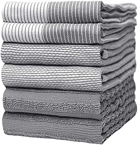 Bumble Towels Premium Kitchen Towels (20”x 28”, 6 Pack) | Large Cotton Dish Towels | Flat & Terry Highly Absorbent Kitchen Linen Set with Hanging Loop | Gray - Image 1