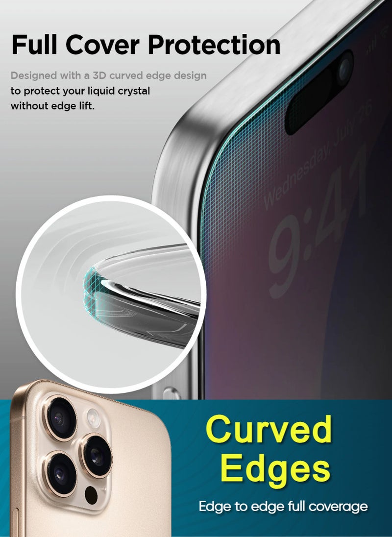 ESD 3 Pieces Tempered Dustproof Privacy Glass Screen Protector Compatible For iPhone 16 Pro - Image 2