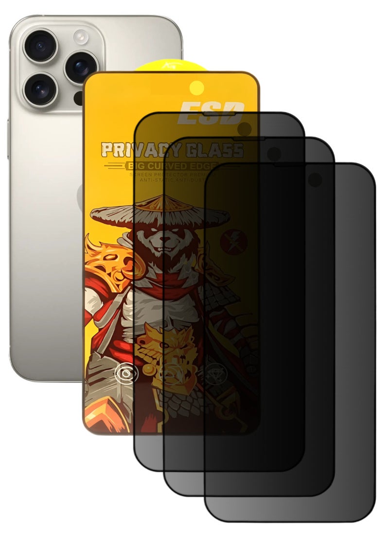ESD 3 Pieces Tempered Dustproof Privacy Glass Screen Protector Compatible For iPhone 16 Pro - Image 1