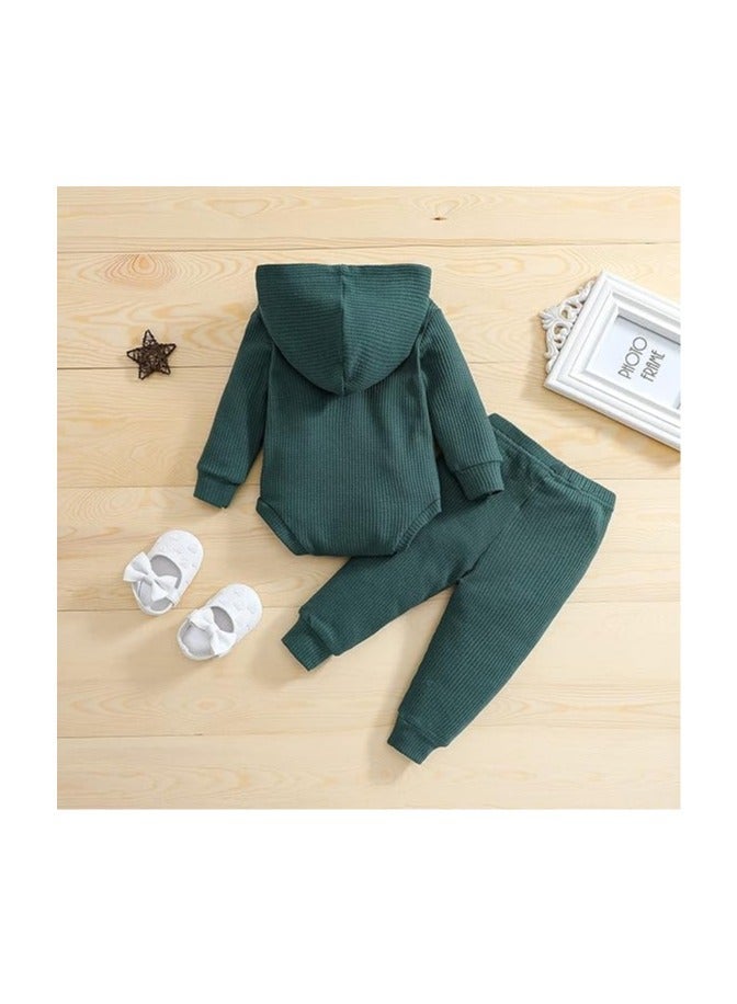 Newborn Unisex Baby Clothes Set Hooded Long Sleeve Bodysuit Stretchy Pants Ribbed Outfits Fall Winter - Image 2