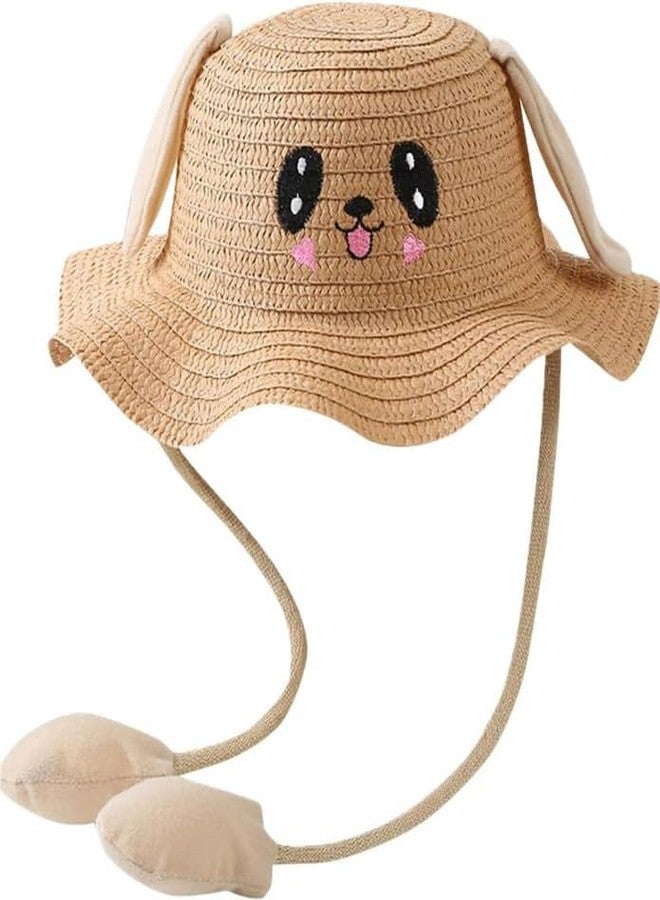 Zeki Bunny Caps with Moving Ears, Straw Sun Hats for Women, Rabbit Moving Ear Flaps and Press Paws, Breathable Wide Brim Summer Beach Hat, Bucket Hat for Girls Adult (Brown) - Image 1