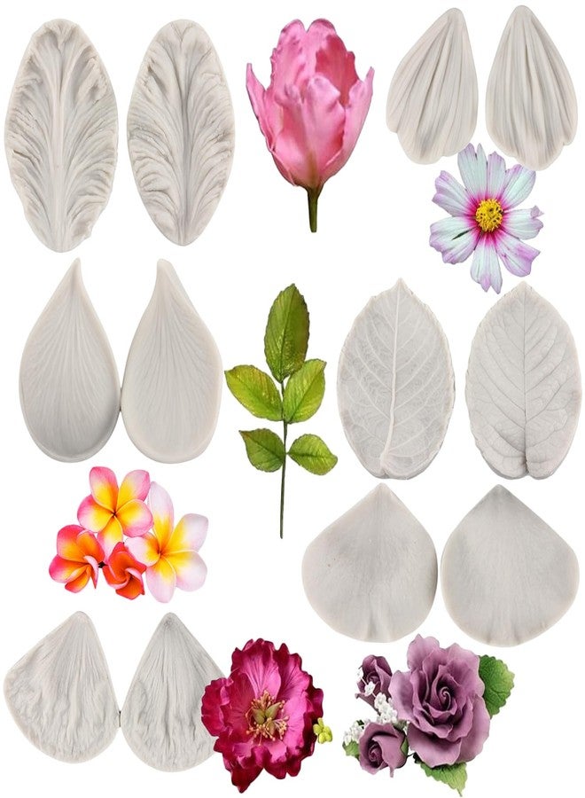 MINFEIDMS Gumpaste Flower Silicone Veining Mold Rose Veined Fondant Mold Gum Paste Peony Flower Molds Plumeria Daisy Orchid Molds For Cake Decorating Cupcake Topper Chocolate Candy Gum Paste Set Of 6 - Image 1