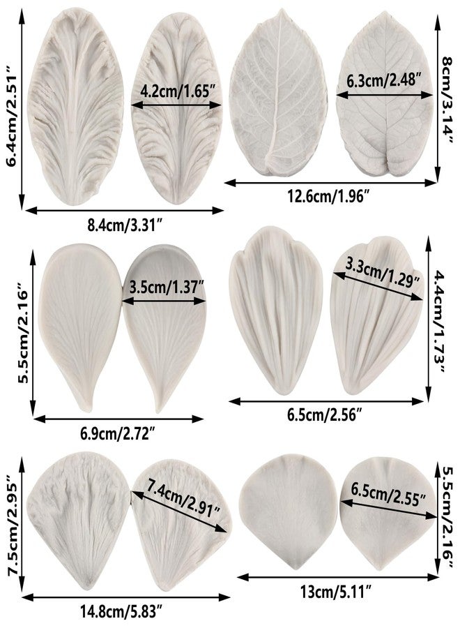 MINFEIDMS Gumpaste Flower Silicone Veining Mold Rose Veined Fondant Mold Gum Paste Peony Flower Molds Plumeria Daisy Orchid Molds For Cake Decorating Cupcake Topper Chocolate Candy Gum Paste Set Of 6 - Image 2