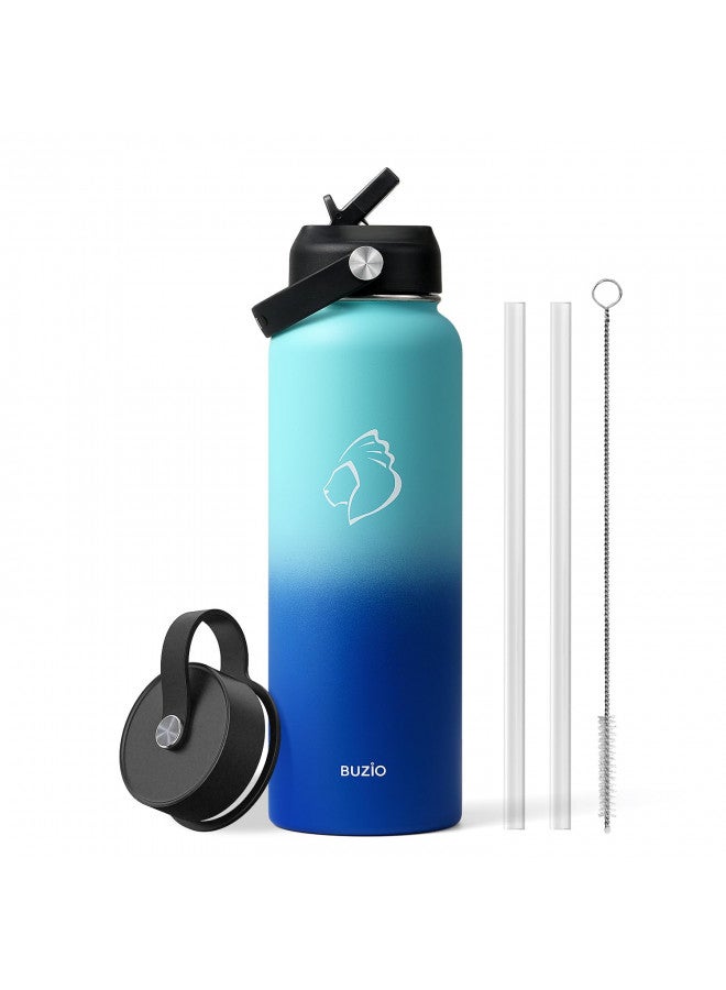 BUZIO Double Wall Stainless Steel Sports Wide Mouth Water Bottle, BPA-Free Flex Cap and Straw Lid, 40 Ounces & 32 Ounces Water Bottle, Sea Breeze - Image 1