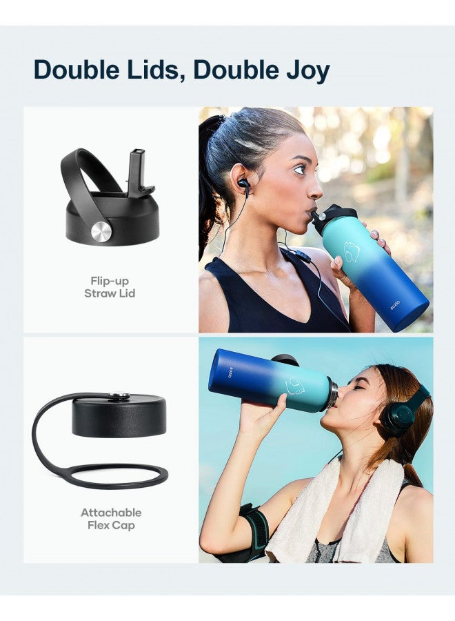 BUZIO Double Wall Stainless Steel Sports Wide Mouth Water Bottle, BPA-Free Flex Cap and Straw Lid, 40 Ounces & 32 Ounces Water Bottle, Sea Breeze - Image 3