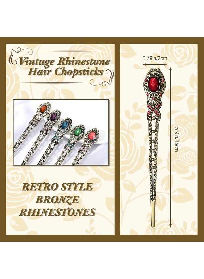 Yilloog 6 Pieces Vintage Rhinestone Hair Sticks Hair Chinese Chopsticks Retro Chignon Pins Stylish Bun Hair Sticks Traditional Hair Accessories For Women Girls Hair Styling Decorations 6 Colors - Image 4