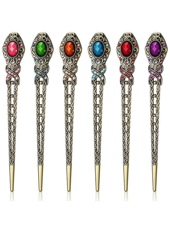 Yilloog 6 Pieces Vintage Rhinestone Hair Sticks Hair Chinese Chopsticks Retro Chignon Pins Stylish Bun Hair Sticks Traditional Hair Accessories For Women Girls Hair Styling Decorations 6 Colors - Image 1