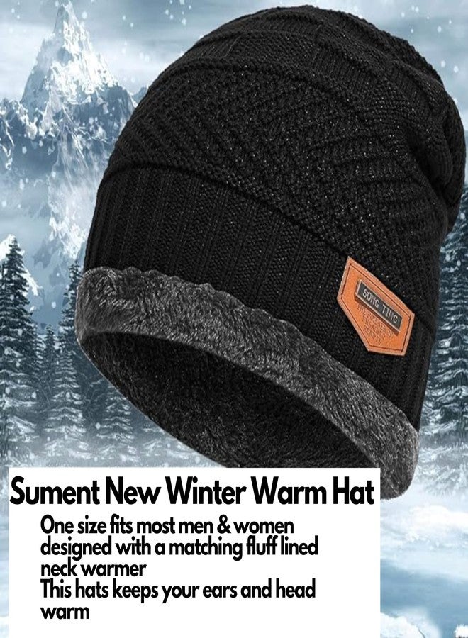Sument Woollen Winter Beanie Cap with Neck Mufler Warmer Set for Men Women Slouchy Knitted Ultra Soft Elastic Warm Knit Skull Cap & Neck Mufler with Thick Lining for Winters and Snowboarding (Black) - Image 3