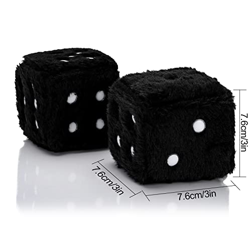 Soleebee Pair Fuzzy Plush Dice Car Hanging Ornament, White with Black Dots Soft Plush Dice Car Decoration Car Rear View Mirror Hanging Accessories (Black B) - Image 2