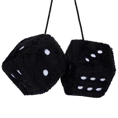 Soleebee Pair Fuzzy Plush Dice Car Hanging Ornament, White with Black Dots Soft Plush Dice Car Decoration Car Rear View Mirror Hanging Accessories (Black B) - Image 1