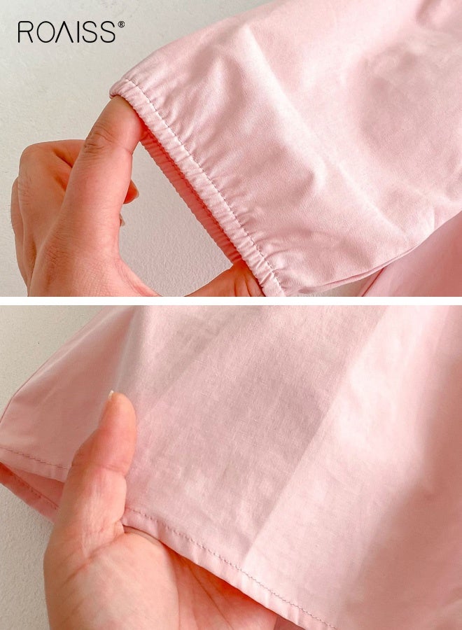 رويس فستان بنمط A لفتيات صغيرات مع ياقة قائمة وأكمام منفوشة، فستان أنيق مطرز للفتيات الصغيرات، فستان بأكمام طويلة وأزرار في الخلف، مناسب للارتداء اليومي أو أي مناسبة - Image 4