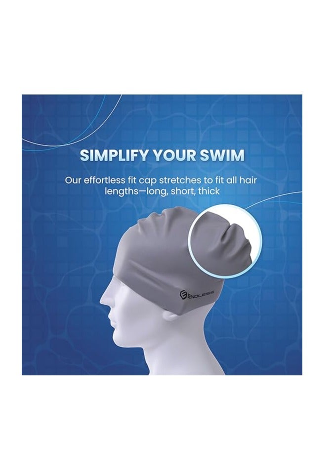 ENDLESS  Comfortable Silicon Swimming Cap with Ergonomic Ear Pockets | Fully Elastic Waterproof Cap for Long and Short Hair with Thicker Edge | For Women and Men - Image 3