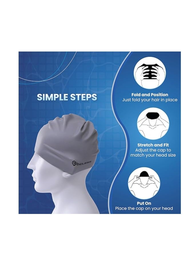 ENDLESS  Comfortable Silicon Swimming Cap with Ergonomic Ear Pockets | Fully Elastic Waterproof Cap for Long and Short Hair with Thicker Edge | For Women and Men - Image 5