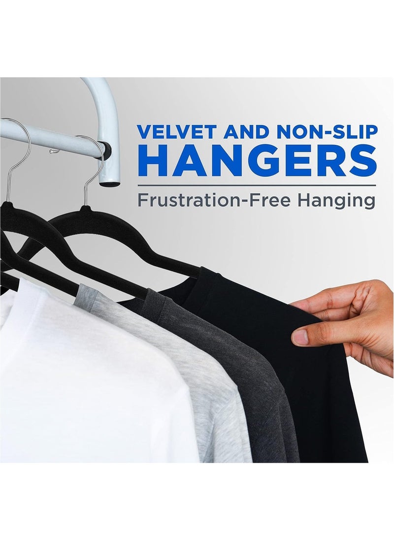 D'HOME D'Home Non-Slip Velvet Hangers – Ultra-Thin Suit Hangers with 360° Swivel Hook – Strong & Space-Saving Clothes Hangers for Kandora, Abaya, Kaftan – Hold Up to 10 lbs – Black (Pack of 50)  - Image 5