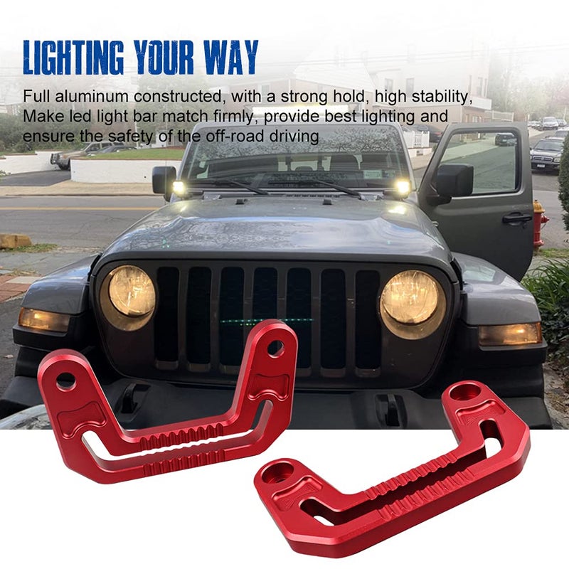 Samman Light Mounting Brackets A-Pillar Windshield Light Mount Compatible with 2018-2021 Jeep Wrangler JL/JLU 2020 2021 Gladiator JT (RED) - Image 2