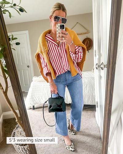 luvamia Wide Leg Jeans for Women Trendy High Waisted Flare Jeans Cropped Denim Pants Stretchy Baggy with Patch Pockets Womens Jeans High Waisted Jeans for Women Medium Blue Size Medium Size 8 Size 10 - Image 3