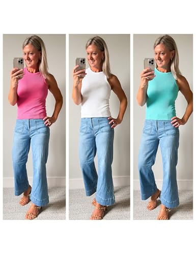luvamia Wide Leg Jeans for Women Trendy High Waisted Flare Jeans Cropped Denim Pants Stretchy Baggy with Patch Pockets Womens Jeans High Waisted Jeans for Women Medium Blue Size Medium Size 8 Size 10 - Image 5