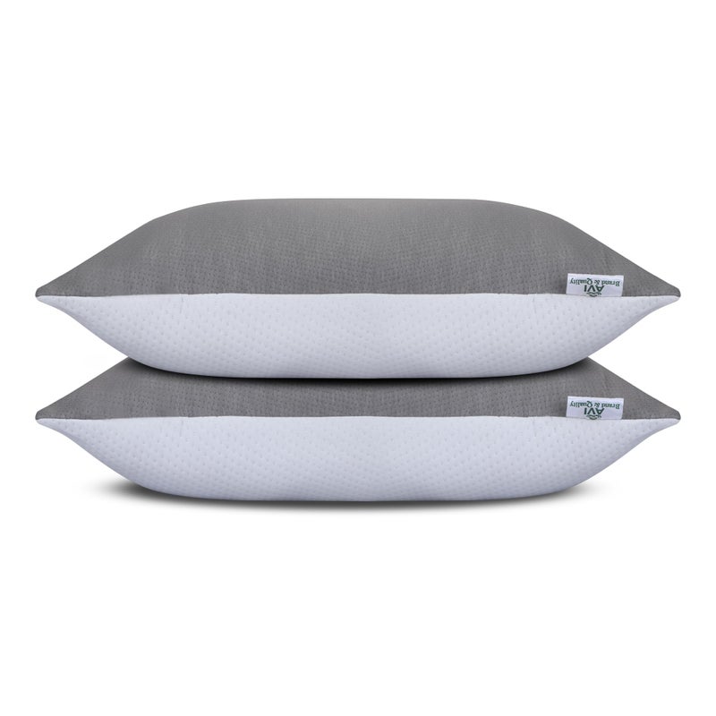 AVI AVI Hollow Fiber Ultra Soft Jersey Height Adjustable Sleeping Pillow with Zip | Set of 2 (White and Grey, 27 X 16 Inches) | 3 Months Warranty  - Image 1