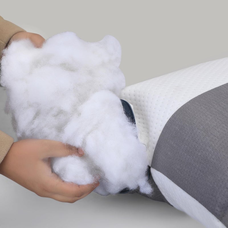 AVI AVI Hollow Fiber Ultra Soft Jersey Height Adjustable Sleeping Pillow with Zip | Set of 2 (White and Grey, 27 X 16 Inches) | 3 Months Warranty  - Image 5