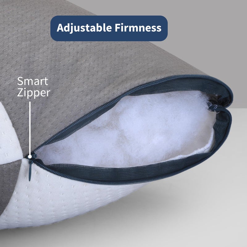 AVI AVI Hollow Fiber Ultra Soft Jersey Height Adjustable Sleeping Pillow with Zip | Set of 2 (White and Grey, 27 X 16 Inches) | 3 Months Warranty  - Image 4