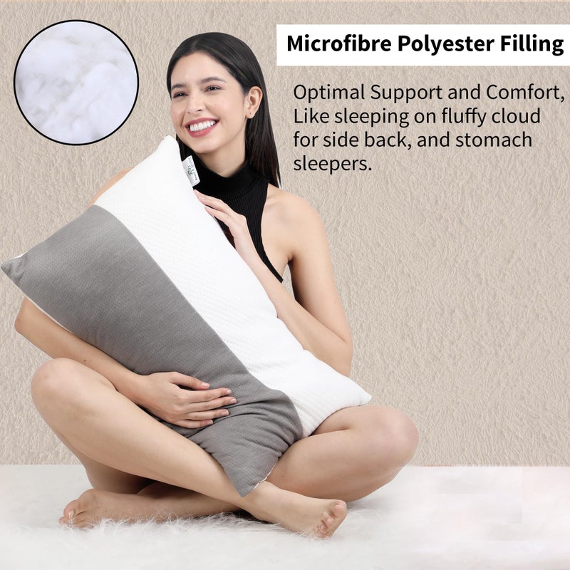 AVI AVI Hollow Fiber Ultra Soft Jersey Height Adjustable Sleeping Pillow with Zip | Set of 2 (White and Grey, 27 X 16 Inches) | 3 Months Warranty  - Image 2