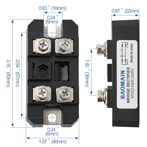 Baomain Bridge Rectifier MDQ-100A, 100A 1600V, Diode Module with Heat Sinks Aluminum - Image 5