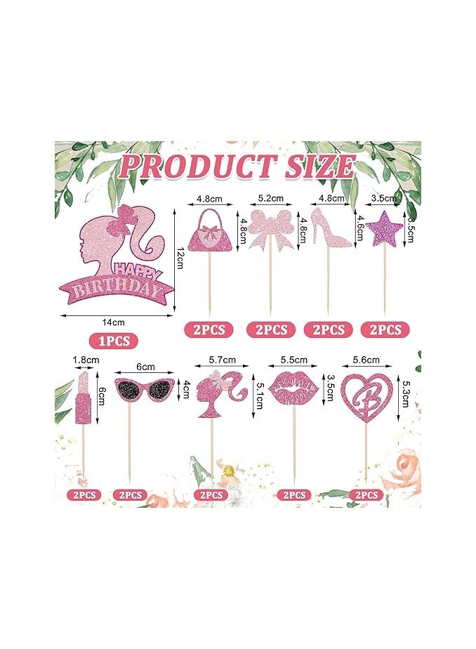 Pack of 27 Barbie Cake Decoration Girls, Barbie Cake Decoration, Barbie Birthday Decoration Set, Pink Girl Cake Decoration, Glitter Decoration Birthday, for Girls Birthday Party Cake Decoration  - Image 2