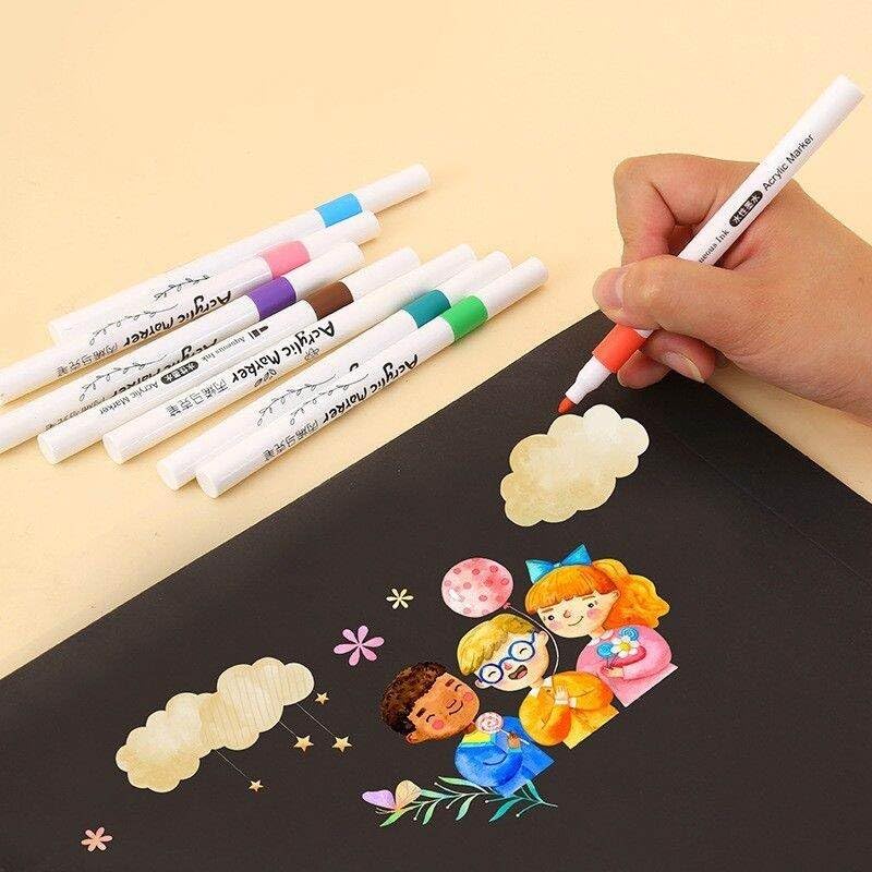 Amitasha 24 Shades Acrylic Markers Pen Paint Set for Rock Painting Wood Painting Art Craft Calligraphy Drawing Glass Ceramic Fabric Journal Doodling Writing Books Perfect for Sketching - Image 3