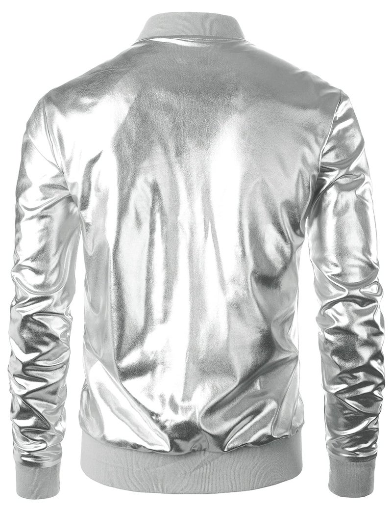 JOGAL Men's Metallic Silver Jacket Gold 70's Disco Costume Medium Silver - Image 3