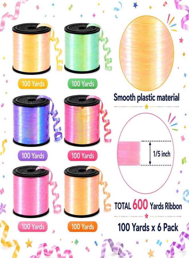 BEISHIDA 6 Assorted Colors Shiny Curling Ribbons Balloon String Ribbons - Rainbow Colors 6 Rolls for Gift Warppping Birthday Party Decorations（Total 600 Yards） - Image 2