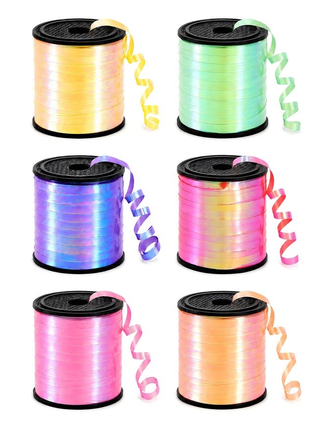 BEISHIDA 6 Assorted Colors Shiny Curling Ribbons Balloon String Ribbons - Rainbow Colors 6 Rolls for Gift Warppping Birthday Party Decorations（Total 600 Yards） - Image 1