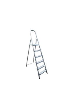 ROBUSTLINE Robustline Steel Ladder 6 Steps Foldable Step Ladder with Handgrip and Non-Slip Treads, 150 kgs Weight Capacity- Silver 