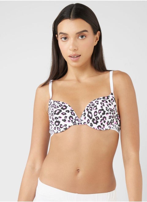 Logo Printed Push Up Bra
