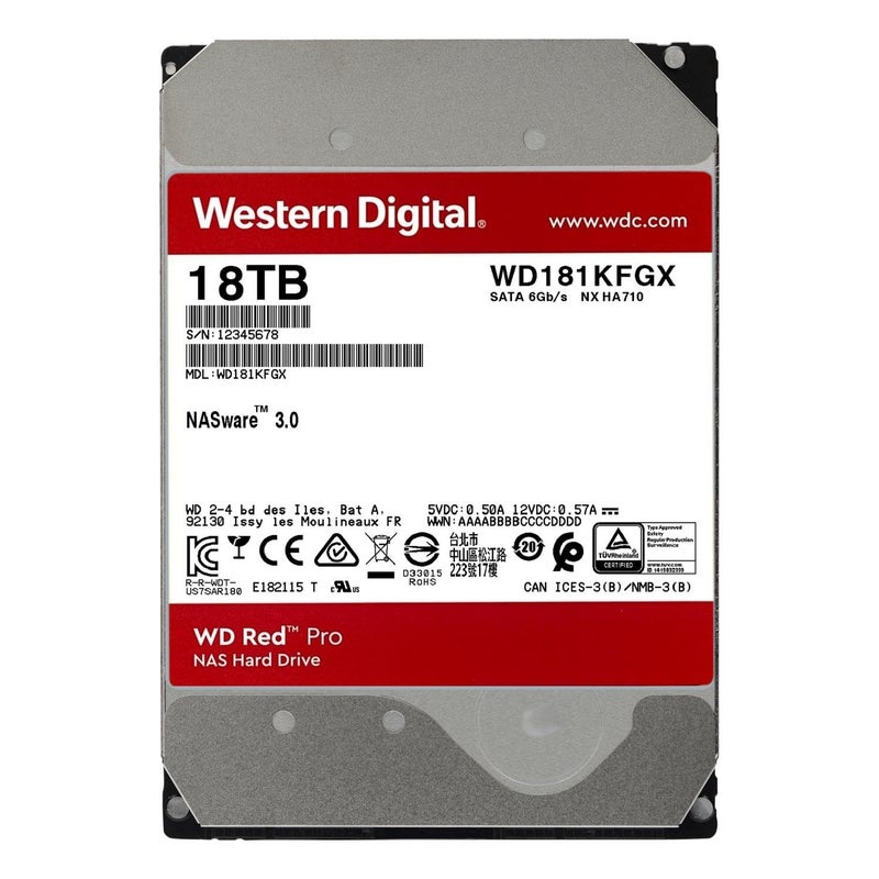 Western Digital Western Digital 18TB WD Red Pro NAS Internal Hard Drive HDD - 7200 RPM, SATA 6 Gb/s, CMR, 512 MB Cache, 3.5" - WD181KFGX - Image 2