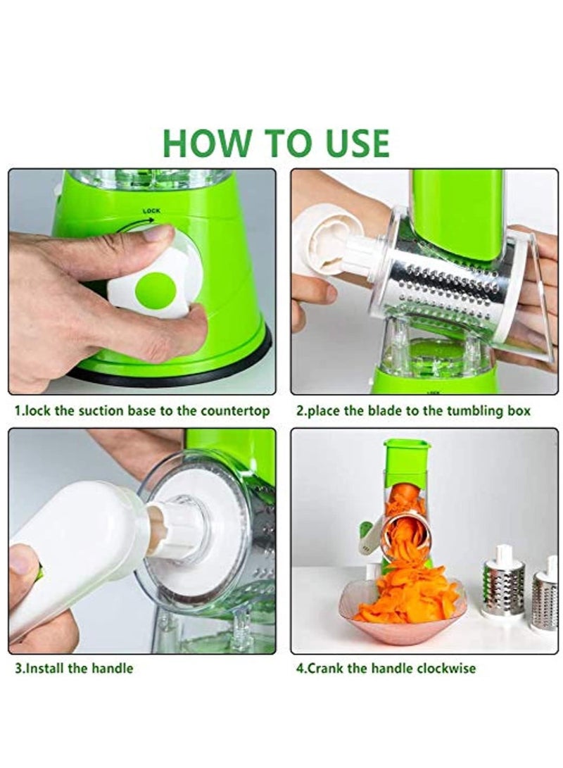 ELTRAZONE Manual Tabletop Drum Cheese Grater, 3 In 1 Rotary Shredder Slicer Grinder For Cucumber Nut Potato Carrot Cheese, Vegetable Salad Shooter - Image 5