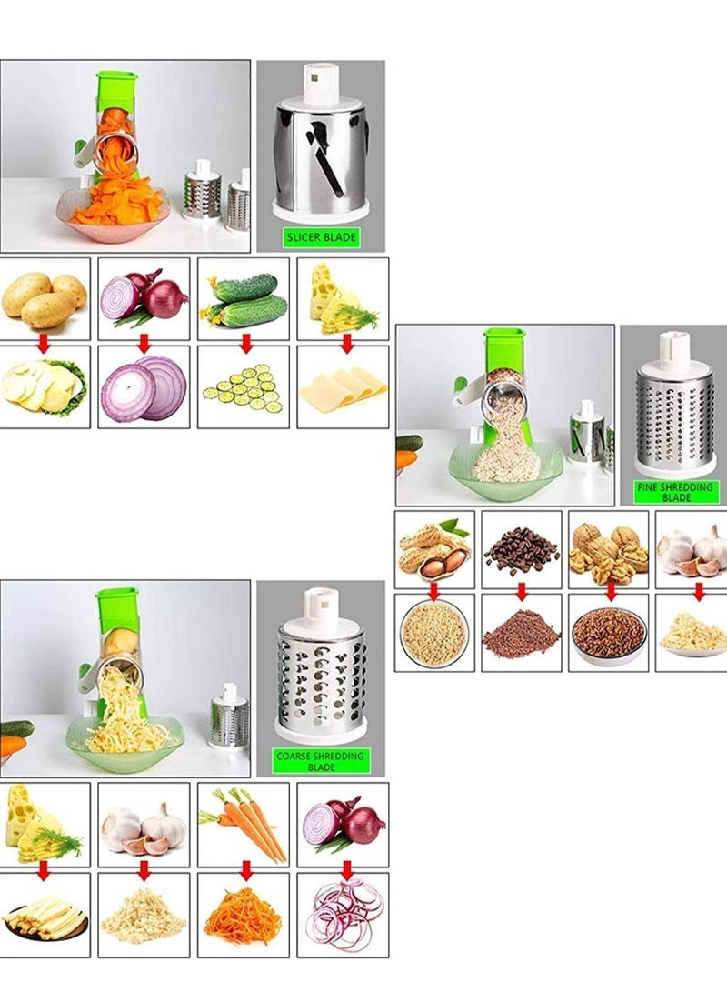 ELTRAZONE Manual Tabletop Drum Cheese Grater, 3 In 1 Rotary Shredder Slicer Grinder For Cucumber Nut Potato Carrot Cheese, Vegetable Salad Shooter - Image 3