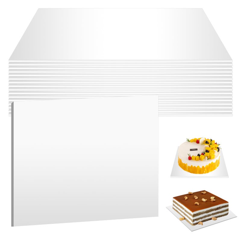 meiqidi 16 Pcs Half Sheet Rectangle Cake Drum Board, Greaseproof Rectangle Cake Boards Foil Corrugated Single Wall Pad for Desserts Display (10 x 14 Inch,White) - Image 1