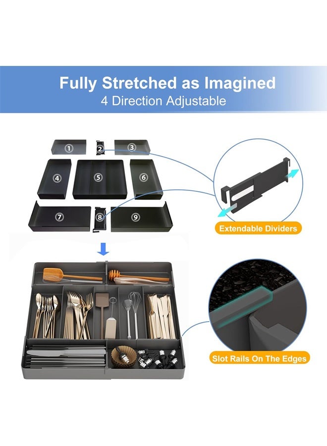 ZERIFAM Expandable Silverware Drawer Organizer, Adjustable Utensil Tray with Custom Compartments, BPA-Free Utensil Tray, Large-Capacity Storage for Forks, Spoons & Cooking Tools - Image 4