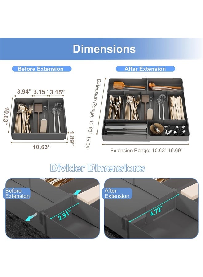 ZERIFAM Expandable Silverware Drawer Organizer, Adjustable Utensil Tray with Custom Compartments, BPA-Free Utensil Tray, Large-Capacity Storage for Forks, Spoons & Cooking Tools - Image 5
