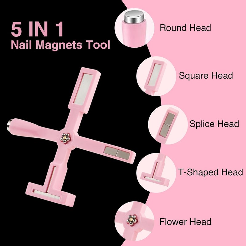 NOVAL Cat Eye Magnet Tool, 5 in 1 Cateye Magnet for Nails, Horseshoe Magnet for Nail Polish, Nail Magnet Tool, Multi-Function 3D Magnetic Cat Eye Gel Polish Nail Art, for Salon, Studio or home use - Image 2